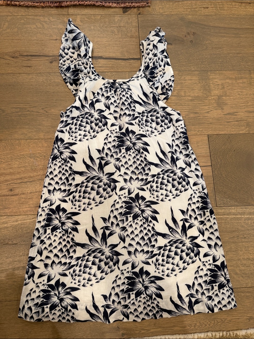 J. Crew White and Navy Pineapple Print Flutter Dress